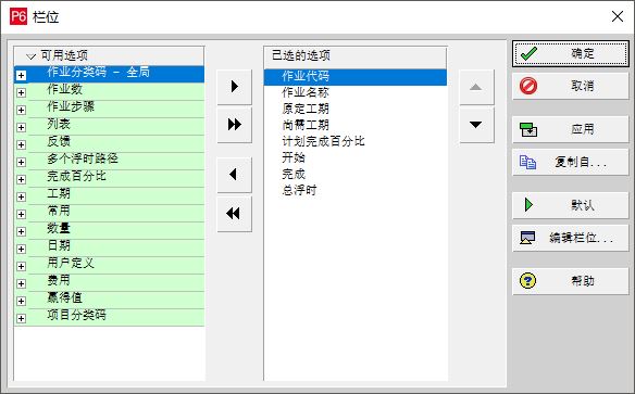 Primavera P6 任务列表中的栏位含义详解